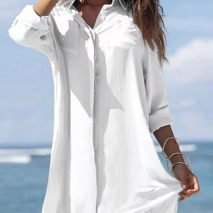 Robe chemise de plage grande taille imprimée pour femme avec protection solaire