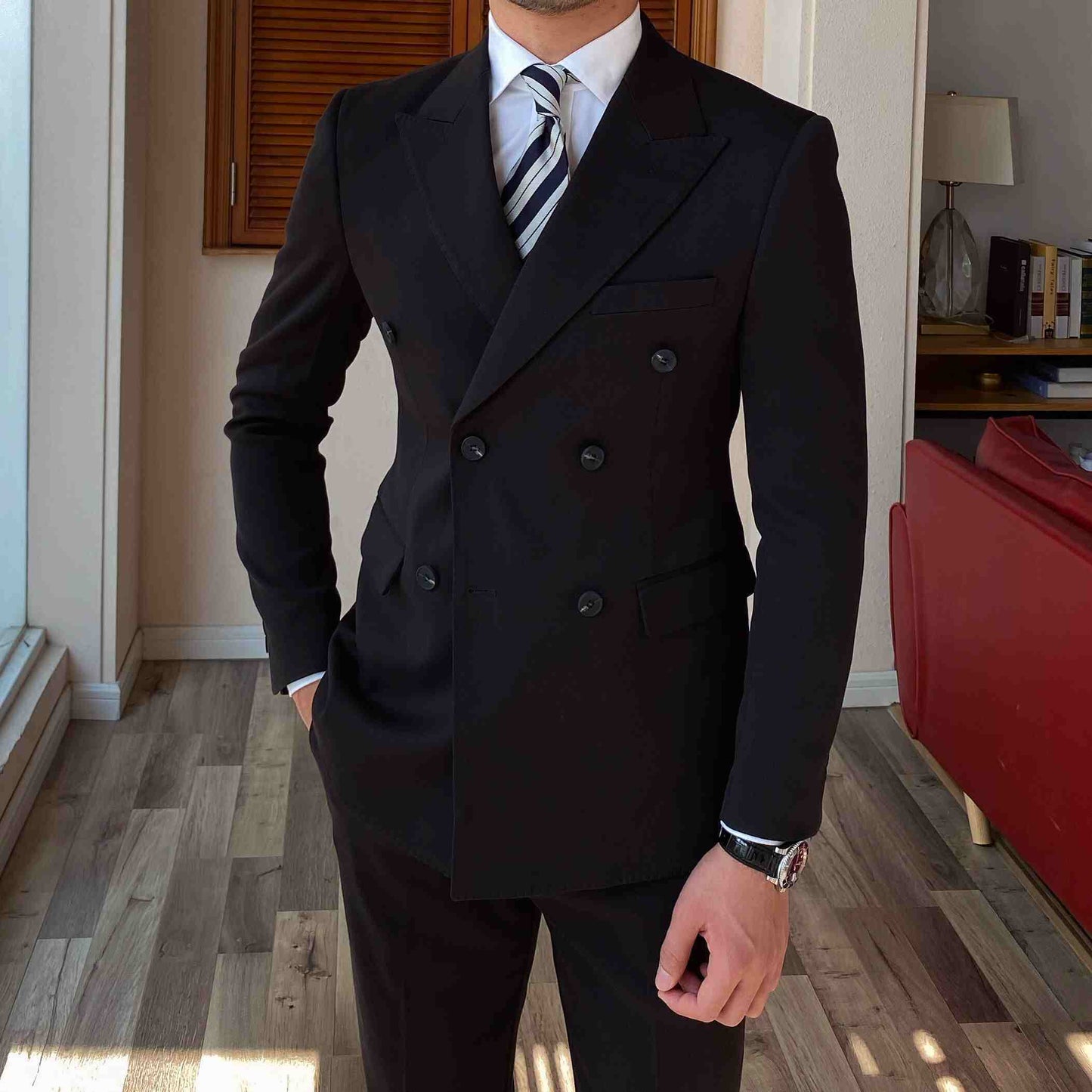 Men's Casual Business Pure Color Double Breasted Suit Jacket