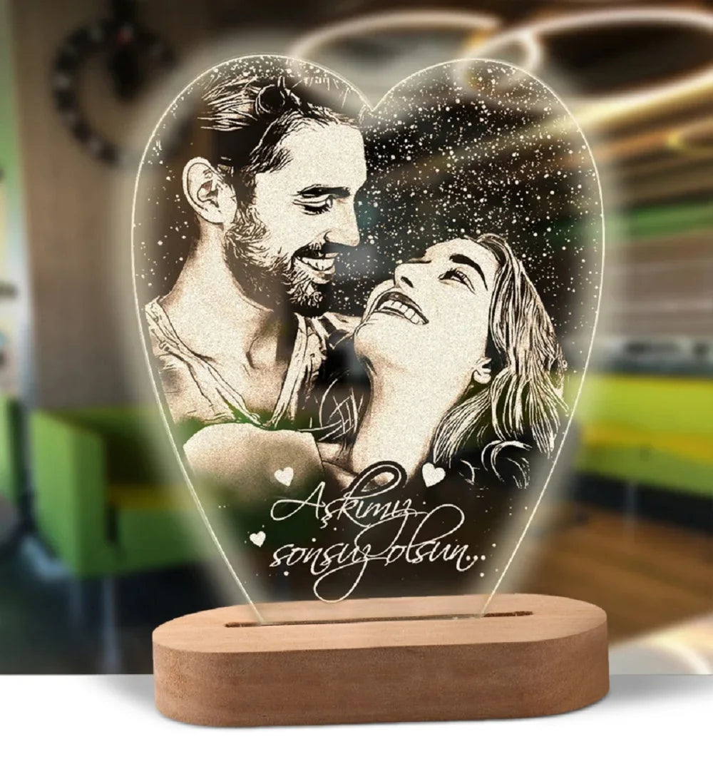 Lampe de nuit 3D personnalisée avec photo et texte sculpté sur base en bois, une lampe LED 3D, cadeau