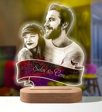 Lampe de nuit 3D personnalisée avec photo et texte sculpté sur base en bois, une lampe LED 3D, cadeau