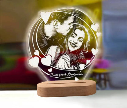 Lampe de nuit 3D personnalisée avec photo et texte sculpté sur base en bois, une lampe LED 3D, cadeau