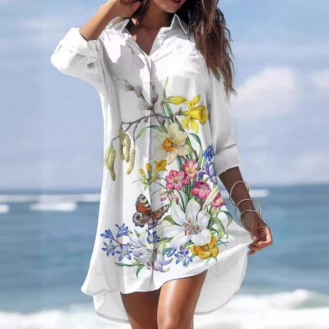 Robe chemise de plage grande taille imprimée pour femme avec protection solaire